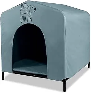 Floppy Dawg Just Chillin’ Portable Dog House. Elevated Pet Shelter for Indoor and Outdoor Use. Made of Water Resistant Breathable Oxford fabric.