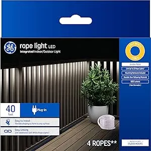 GE Lighting LED Outdoor-Rated Plug-In Rope Light Fixture, 40-Feet, Soft White, 24-Watt