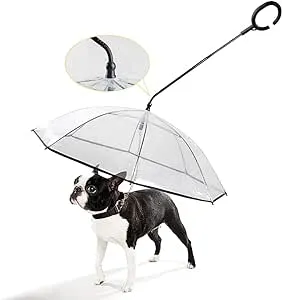 Dog Umbrella for Small Dogs Pet Umbrella with Chain Leash Doggie Rain Snow Day Walking Umbralla, C-Shape Handle, Angle Adjustable