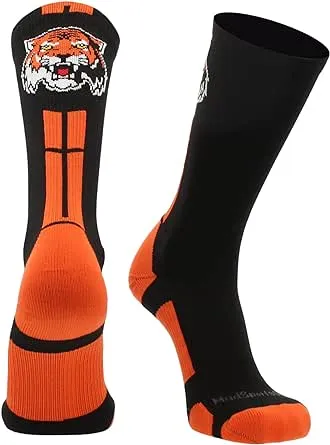 MadSportsStuff Tigers Logo Athletic Crew Socks for Football Basketball Volleyball Lacrosse