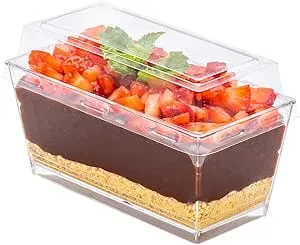 5 oz Rectangle Clear Plastic Cake / Dessert Container - with Lid - 4" x 2" x 1 3/4" - 100 count box