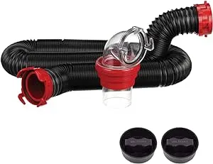 Valterra 15-Foot Dominator RV Sewer Hose Kit, Universal Sewer Hose for RV Camper, Includes 15-Foot Hose with Rotating Fittings, 90 Degree ClearView Sewer Adapter, and 2 Drip Caps