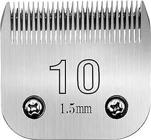 10# Clipper Blades Pet Grooming Clipper Replacement Blades - 1/16"(1.5mm) Cut Length, Compatible with Andis, Oster A5, Wahl KM-10 Series Clippers, Made of Carbon Steel Blade & Stainless Steel Blade