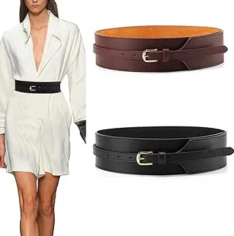 Toptim Women Wide Knotted Belt Design PU Leather Waistbands Simple Width Belt