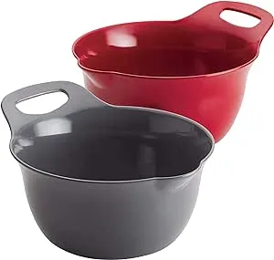 Rachael Ray Tools and Gadgets Nesting / Stackable Mixing Bowl Set with Pour Spouts and Handle - 4 and 5 Quarts, Red and Gray