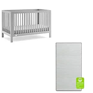 babyGap by Delta Children Charlie 6-in-1 Convertible Crib TrueSleep Crib and Toddler Mattress (Bundle), Grey