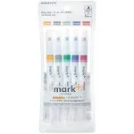 KOKUYO 2-Way Vivid Highlighter 5 Colors Set. Mark+ Dual Tips Markers, Quick Dry Chisel Fine Tip 5 Pack of Gold, Gray, Light Green, Navy, Red. Japan Import (PM-MT200-5S2)