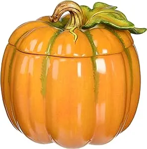 Cosmos 10365 Fine Ceramic Pumpkin Box, 6-1/8-Inch Orange