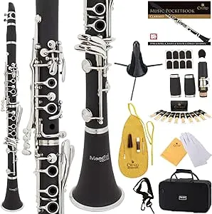 Mendini by Cecilio B Flat Beginner Student Clarinet with 2 Barrels Case Stand Pocketbook Mouthpiece 10 Reeds Mouthpiece Br