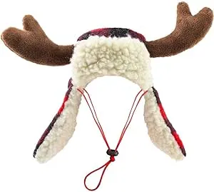 Pet Hat | Antler Buffalo Check (Extra-Large) | Festive Christmas Holiday Accesso