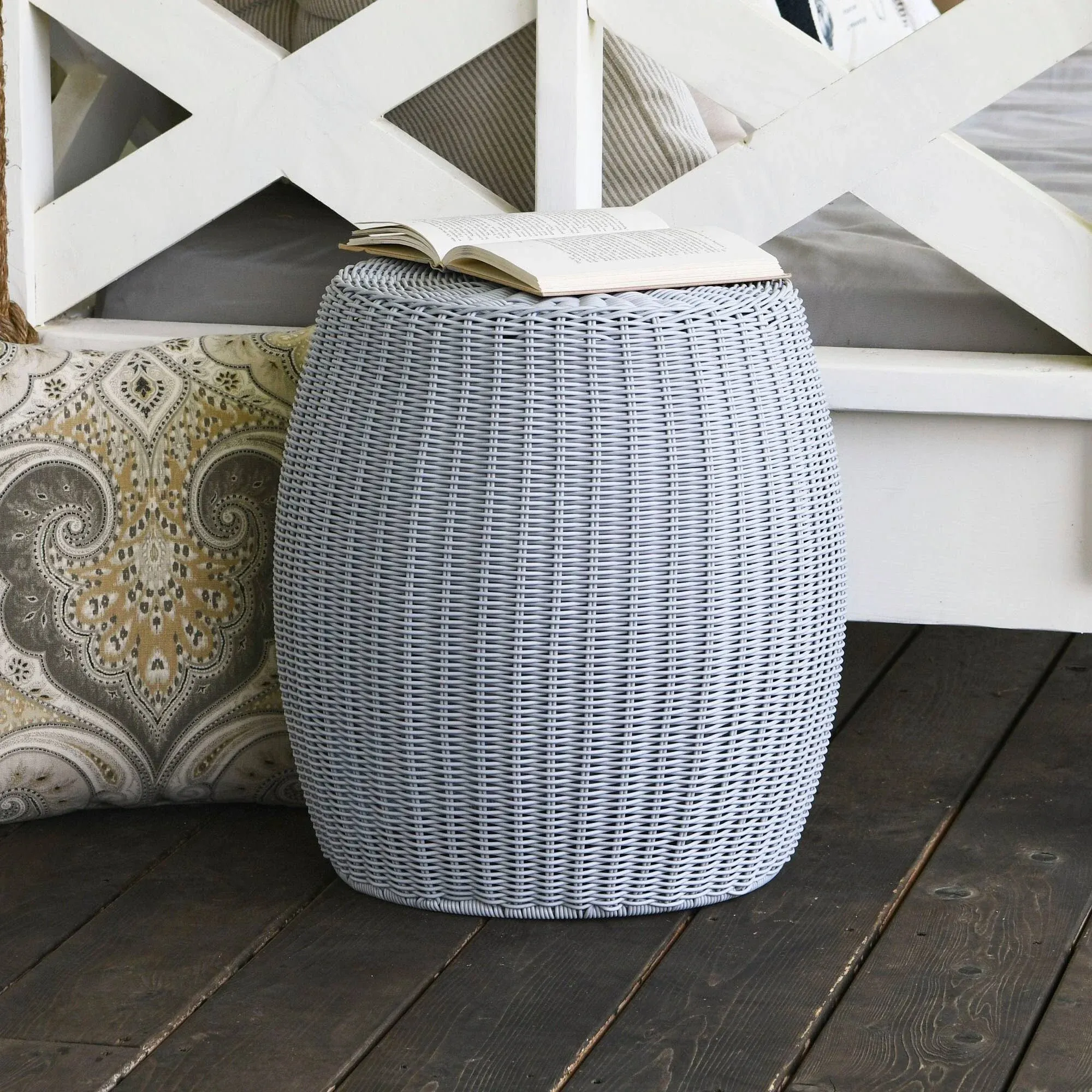 Household Essentials Handwoven Resin Barrel Side Table