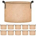 iPower 20 Gallon 10 Pack Grow Bags Nonwoven Fabric Pots Aeration Container with Strap Handles for Garden and Planting, 10-Pack Tan, 20 Gallon