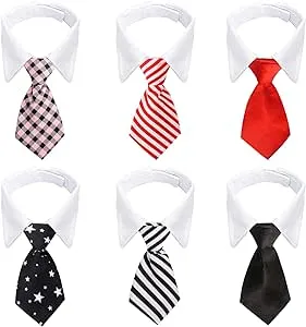 Segarty Dog Neckties Puppy, 6pcs Formal Classy Pet Neck Ties Little Dog and Kitten Suit, White Cat Collar with Black Red Pink Tie, Tuxedo Bow Tie Collar for Small Dogs Puppies Wedding Costumes