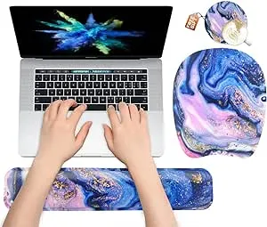 Keyboard Wrist Rest Large Mouse Pad Wrist Support for Computer, 4 in 1 Memory Foam Keyboard Pad Desk Mat Ergonomic Hand Rest Wrist Cushion for Home Office Gaming-Black