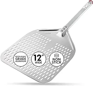 TKC Pizza Peel 12 inch - Perforated Pizza Peel Compatible with all Ooni Ovens - Aluminum Pizza Spatula for Homemade Pizza