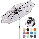 Sun-Ray 801005BW Steel Market Solar Lighted 8-Rib Round Patio Umbrella 9 ft. in