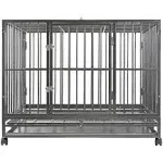 SmithBuilt 48" Extra Large Heavy-Duty Dog Crate Cage - XL Two-Door Indoor Outdoor Pet & Animal Kennel with Tray - Silver