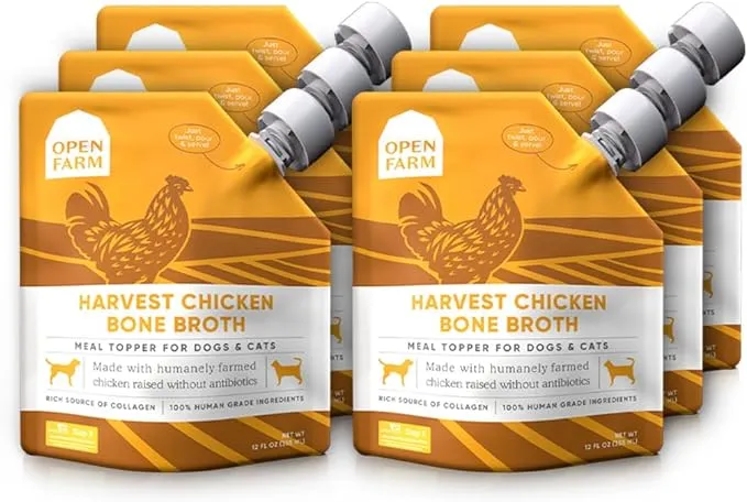 Open Farm Bone Broth, Food Topper for Both Dogs and Cats with Responsibly Sourced Meat and Superfoods Without Artificial Flavors or Preservatives, 72oz (6 Pack Harvest Chicken)Open Farm Bone Broth, Food Topper for Both Dogs and C…