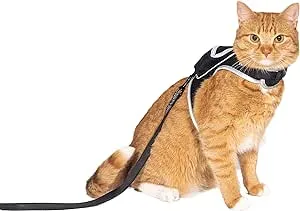 Travel Cat & Stray Cat Harness and Leash Set - Adjustable Velcro Mesh Cat Harness and Strong Nylon Leash Kit - Comfort Escape Proof Harness for Cats, Kitten for Outdoor Walking,Hiking (Medium:9-11 in)