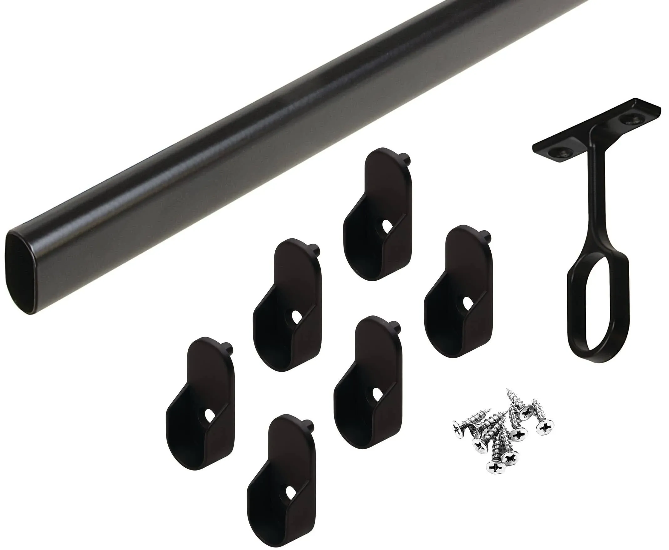 Closet Rod Kit - Oval Rod, 92 inch (2337mm) long with 6 end caps and center support. (Matte Black)