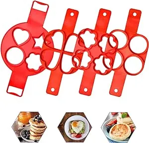 Pancake Making Mold Akamino Fried Egg Mold Reusable Silicone Pancake Maker with 4 Cavity (Heart Round Star) - 4 Pieces