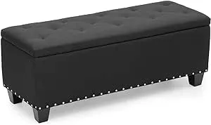 MoNiBloom 42 inch Long Ottoman with Storage, Black Linen Foot Stool Upholstered ...