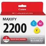 Canon PGI 2200 CMY Value Pack Ink Tank, Yellow/Magenta/Cyan - 3-Pack