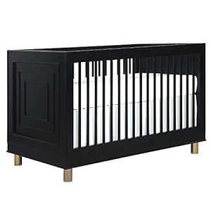 Evolur Loft Art Deco 3-In-1 Convertible Crib In Black, Greenguard Gold Certified, 3 Mattress Height Settings, Features Rounded Spindles, Converts To Toddler Bed & Daybed