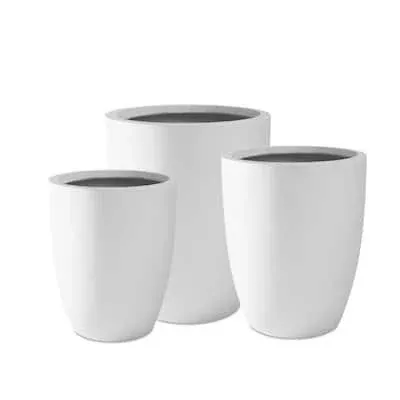 KANTE 22.4", 20.4" and 18.1"H Round Pure White Concrete Tall Planters Set of 3, Outdoor Indoor w/Drainage Hole & Rubber Plug RC0153BCD-C80011