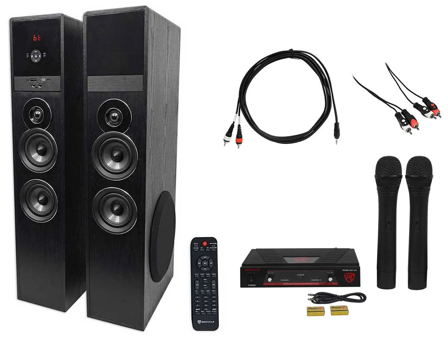 Rockville Bluetooth Home Theater/Karaok<wbr/>e Machine System w/(2) Wireless Mics+Subs