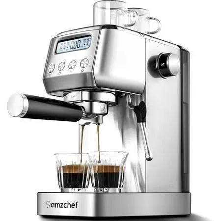 amzchef Espresso Machines 20 Bar, Maker with Milk Frother &amp; Silver