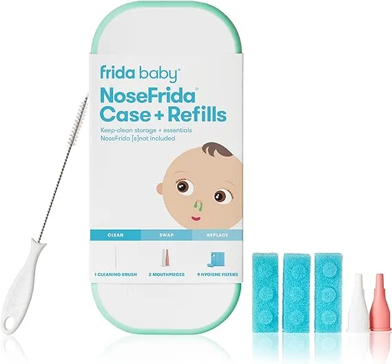 Frida Baby NoseFrida Case + Refills Accessories Kit, Includes Storage Travel Case, Bristle Cleaning Brush, 9 Hygiene Filters & 2 Tips for Cleaning and Storage of the NoseFrida Nasal Aspirator for Baby