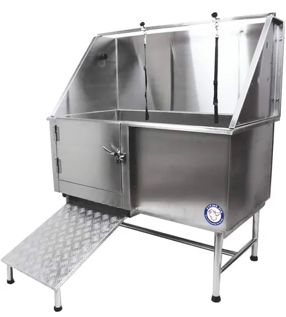 Flying Pig 50" Stainless Steel Pet Dog Grooming Bath Tub with Walk-In Ramp & Accessories (Left Door/Right Drain)