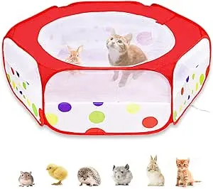 XIRGS Small Animal Playpen, Pet Playpen for Cat/Rabbit/Hamster/Guinea Pig/Bunny/Ferret/Kitten Toys Chick Brooder Box Cage Tent Pop Up Play Pen with Cover, Portable Play Yard Indoor Outdoor Waterproof