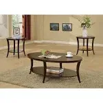 Roundhill Furniture Perth 3-Pc Espresso Oval Coffee Table with End Tables Set