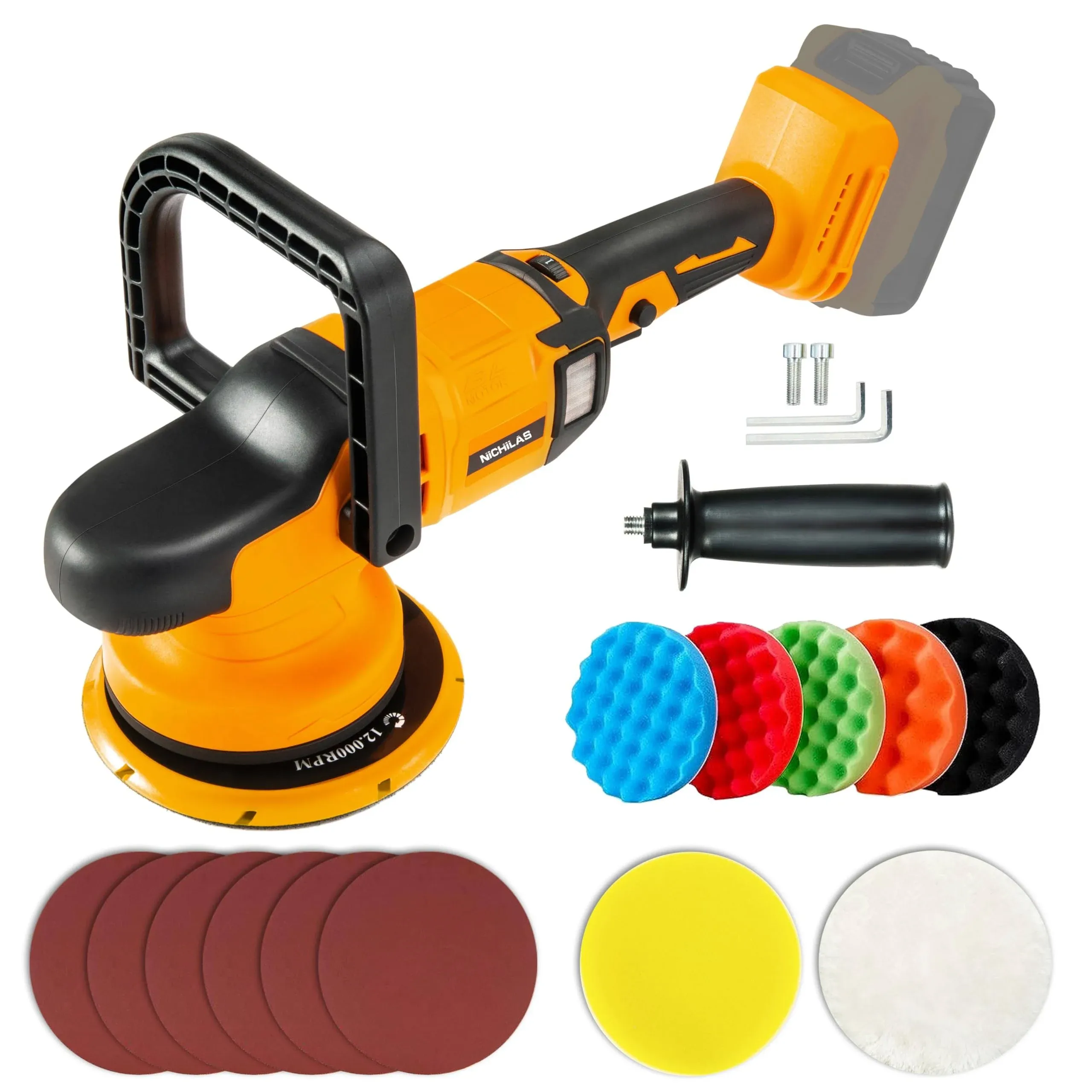 Orbital Polisher for Dewalt 20V Battery, 6inch 150mm Brushless Cordless Design Buffer Car Waxer with 6 speeds 750-6800RPM, 13PCS Polishing