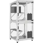 PawHut Wooden Catio with Waterproof Roof, Large Cat House with High-Up Resting Box, Indoor & Outdoor Cat Enclosure with Wheels, for 1-3 Cats, White