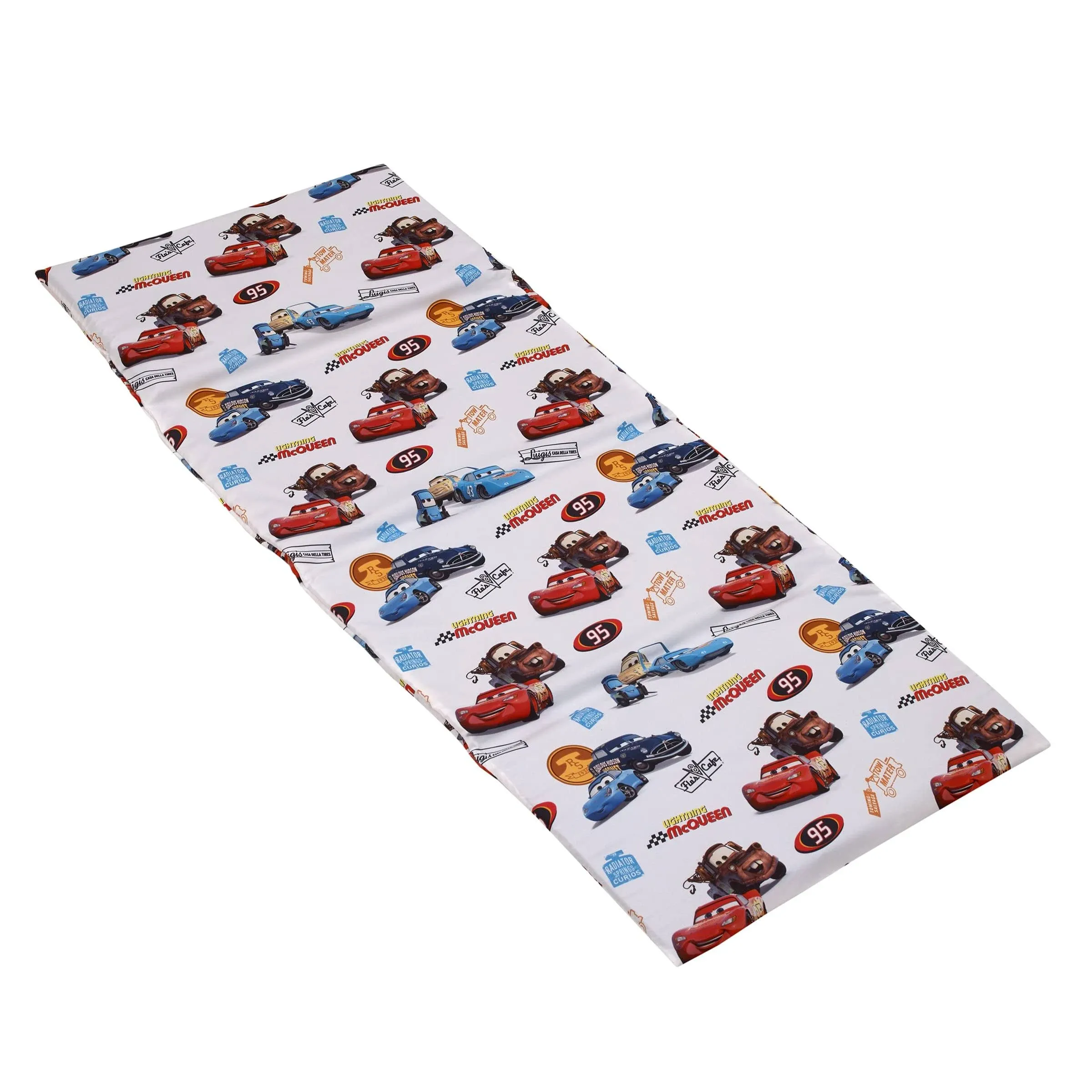 NoJo Disney Cars Radiator Springs White, Blue, and Red Lightning McQueen and Tow-Mater Preschool Nap Pad Sheet