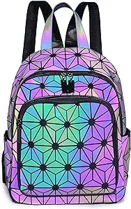 Luminous Geometric Backpacks Women Purses and Handbags Holographic Reflective Bags Iridescent Backpack A2