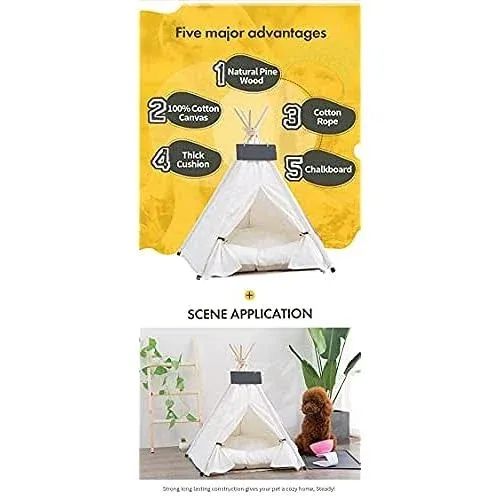 Scnbom Pet Teepee Dog & Puppy Cat Tents Tipi Bed Portable Houses with Thick Cushion for Pets Up to 20lbs