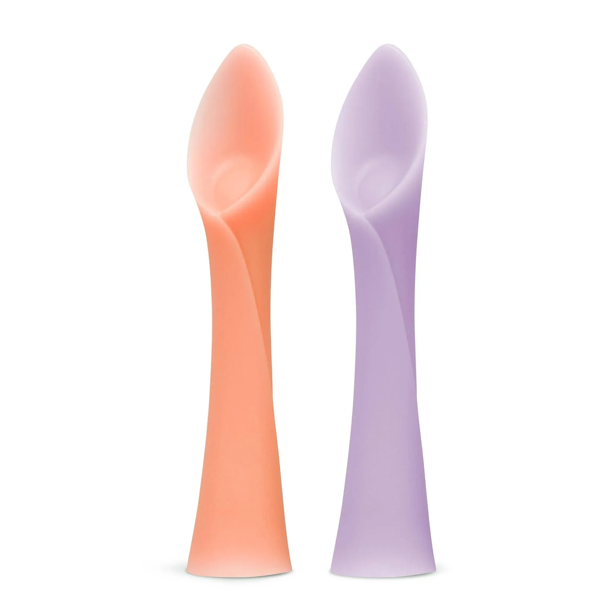 Ola Baby - 100% Silicone Soft-Tip Training Spoon for Baby Led Weaning, 2pack, Coral/Lilac