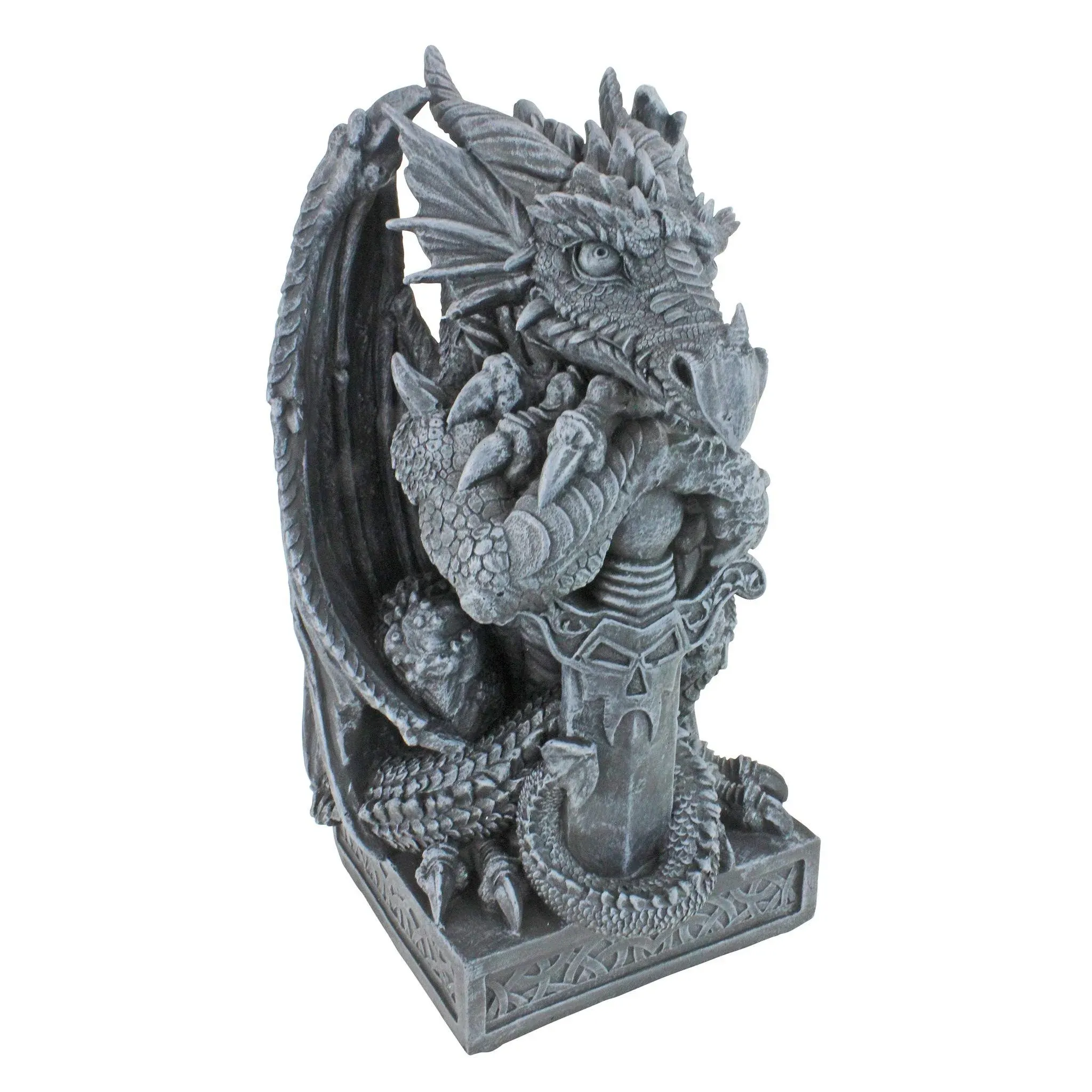 Design Toscano CL2897 Sword, The Arthurian Dragon Sentinel Statue, 16 Inch, Gray Stone Finish