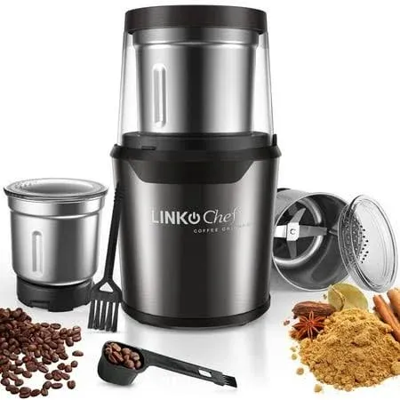 Linkchef Coffee Grinder, Coffee Bean Grinder, Spice Grinder with Stainless Steel Four Blades Perfect for Coffee Beans, Spice, Tea (Black)