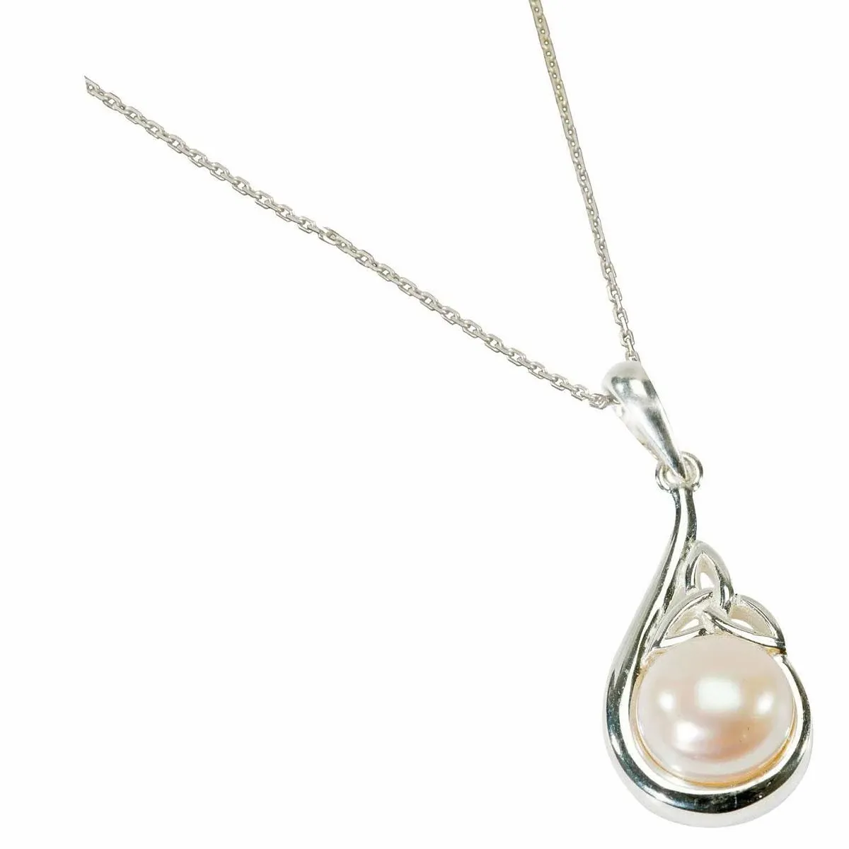 Sterling Silver Freshwater Pearl Trinity Knot Pendant with Chain - S44982