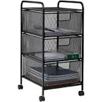 Mind Reader Black 3 Drawer Mesh Rolling Cart