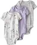 little planet by carter's unisex-baby 3-pack Long Sleeve Bodysuits made with Organic Cotton, Botanical Butterfly/Stripe, NB