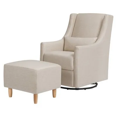 Babyletto Toco Swivel Glider and Ottoman - Performance Cream Eco-Weave