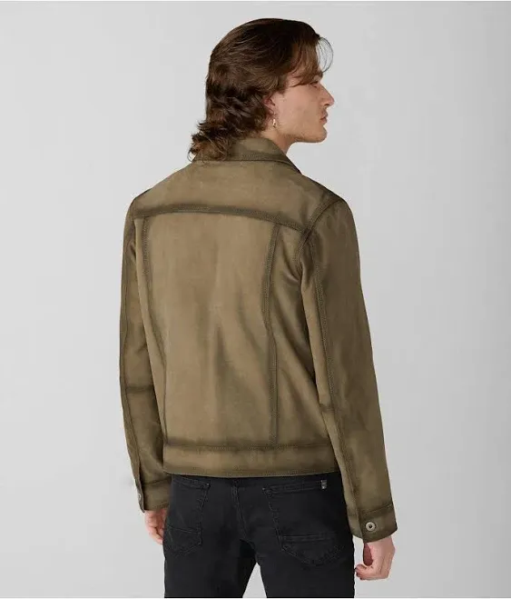 Men's Leather Trucker Jacket | Best Suede Jackets 4XL / Olive Green-#62523A