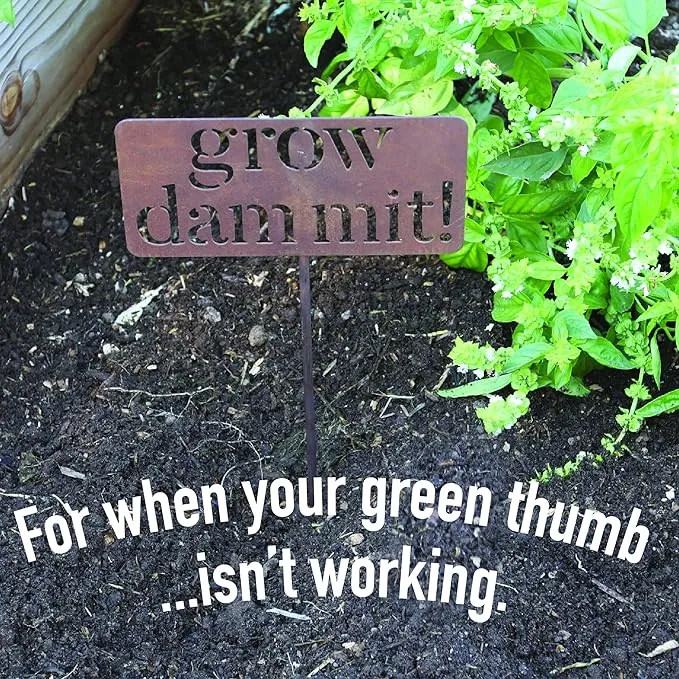 Island Genius Grow Dammit Funny Garden Sign, Unique Outside Gardening Decor Outdoor, Flower Vegetable Garden Accessories, Fun Gardening Gifts for Women Men Mom Gardener Who Love Plants, Alloy Steel