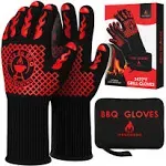 Pro-Series BBQ Gloves - Heat Resistant Grill, Grilling, and Oven Gloves for Culinary Experts - Extreme Fireproof Protection, Silicone Grip, Extra Long Mitts - Indoor & Outdoor - with Protective case